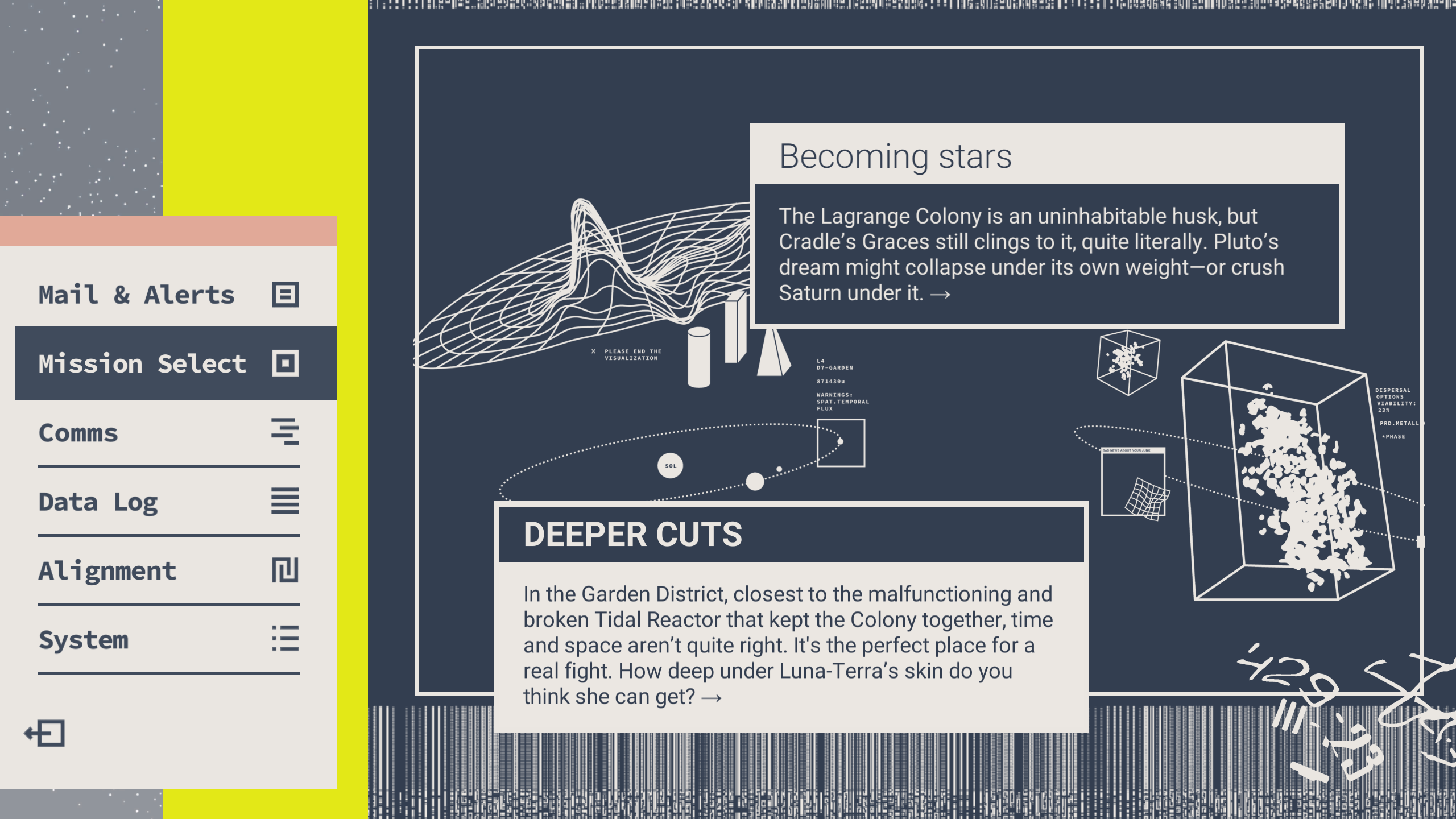 screenshot from Heaven Will Be Mine demonstrating wireframe graphics