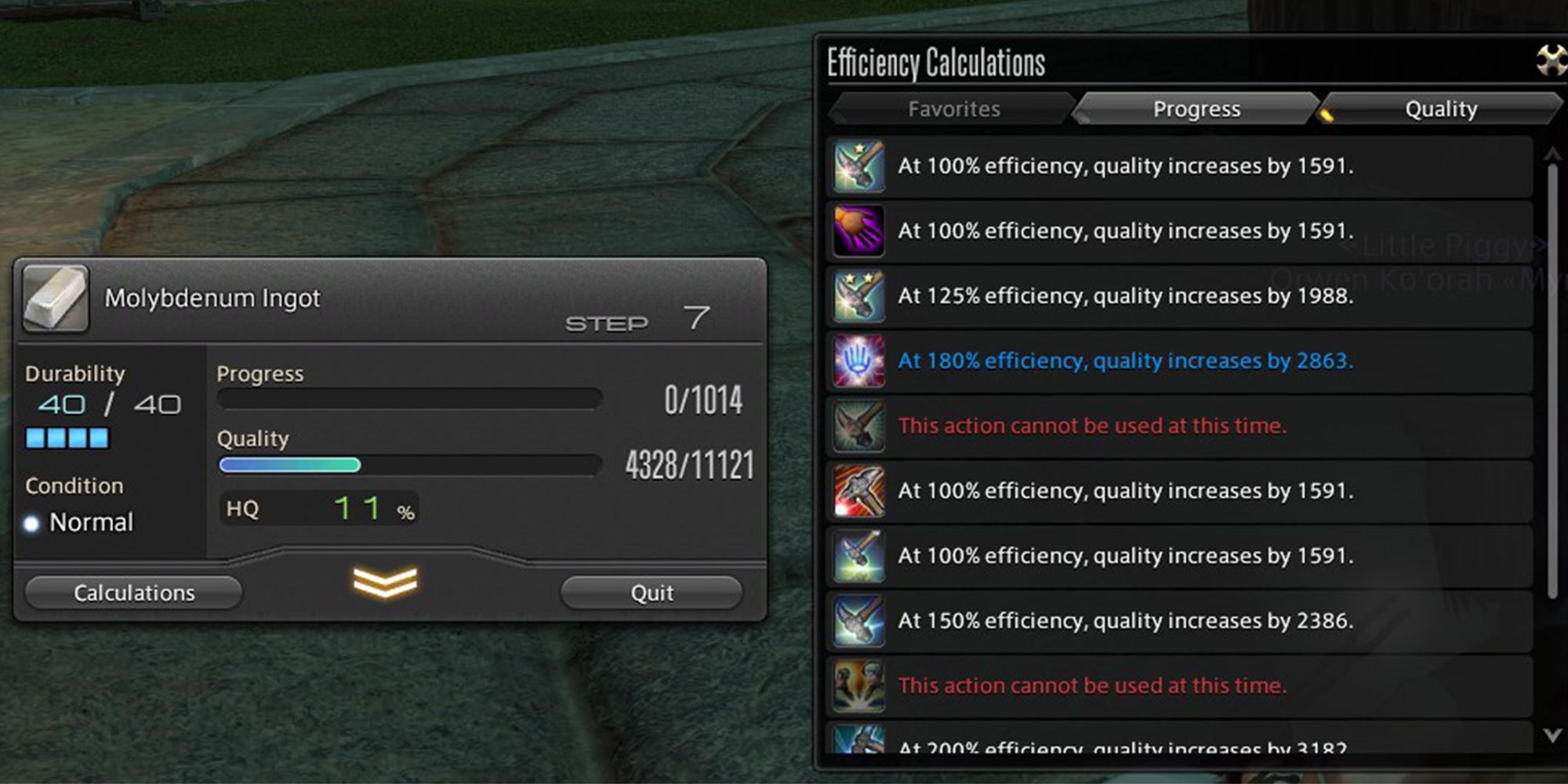the crafting interface for Final Fantasy XIV