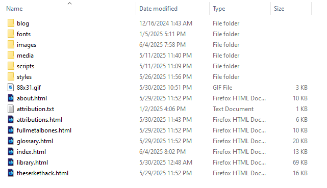 the website's file structure