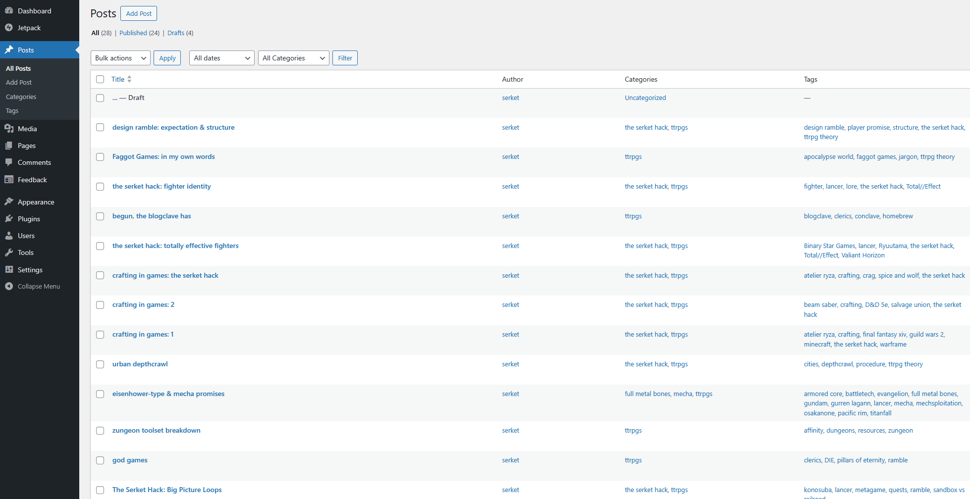 the wordpress dashboard