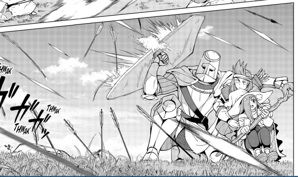 a manga panel of a fantasy party