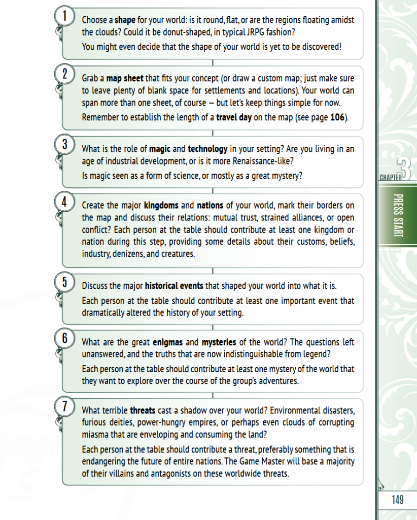 the world creation procedure for Fabula Ultima