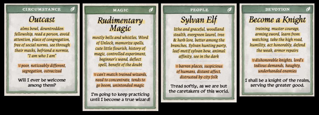 sample themes from Legend in the Mist