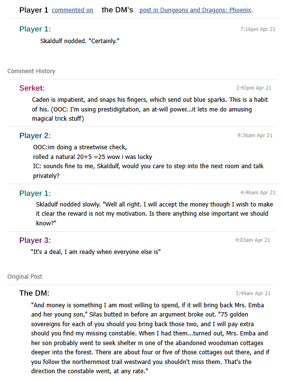 a D&D social interaction on facebook as derived from forum roleplaying practices