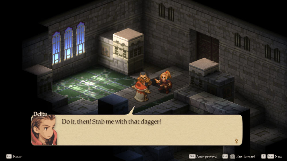 a final screenshot from Tactics:  "Do it, then!  Stab me with that dagger!"