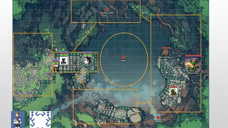 a zone-based battlemap. there are six zones connected in a rough oval