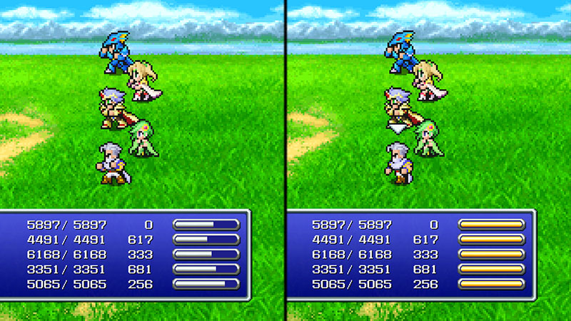 two battle screens from Final Fantasy 4 showing the ATB gauges