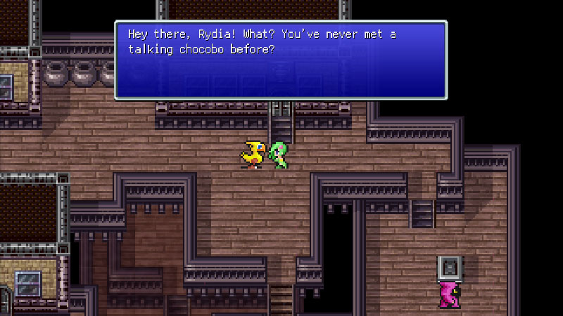 "Hey there, Rydia! What? You've never met a talking chocobo before?"