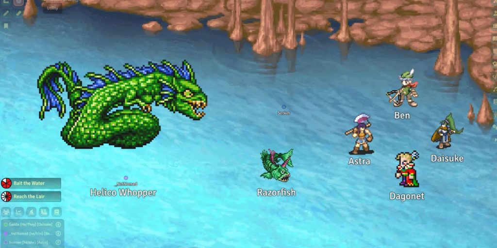 a screenshot of the Helico Whopper emerging to fight the party